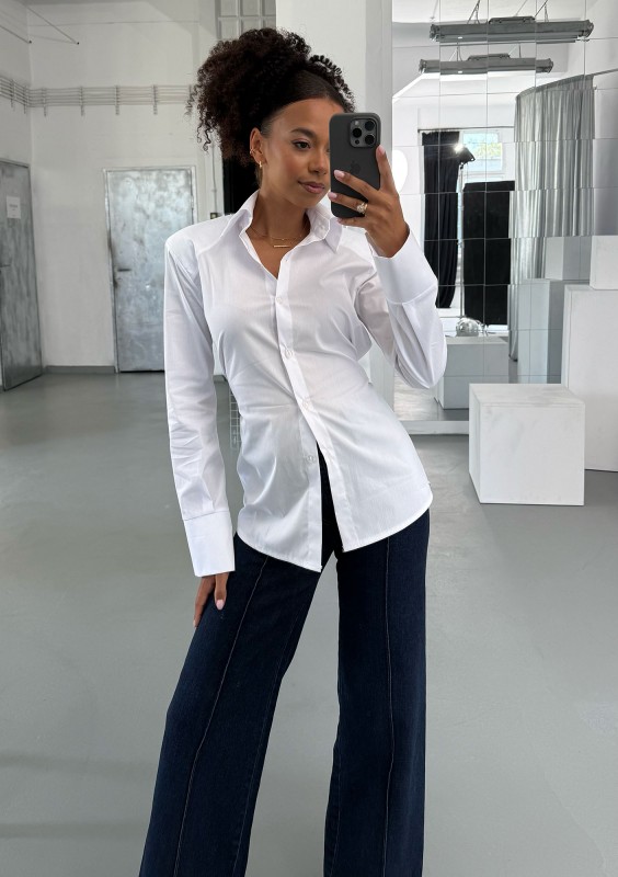 Isay - White slim fit shirt with pads