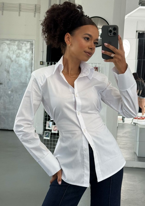 Isay - White slim fit shirt with pads