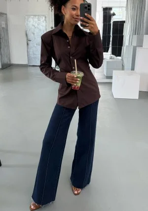 Isay - Brown slim fit shirt with pads