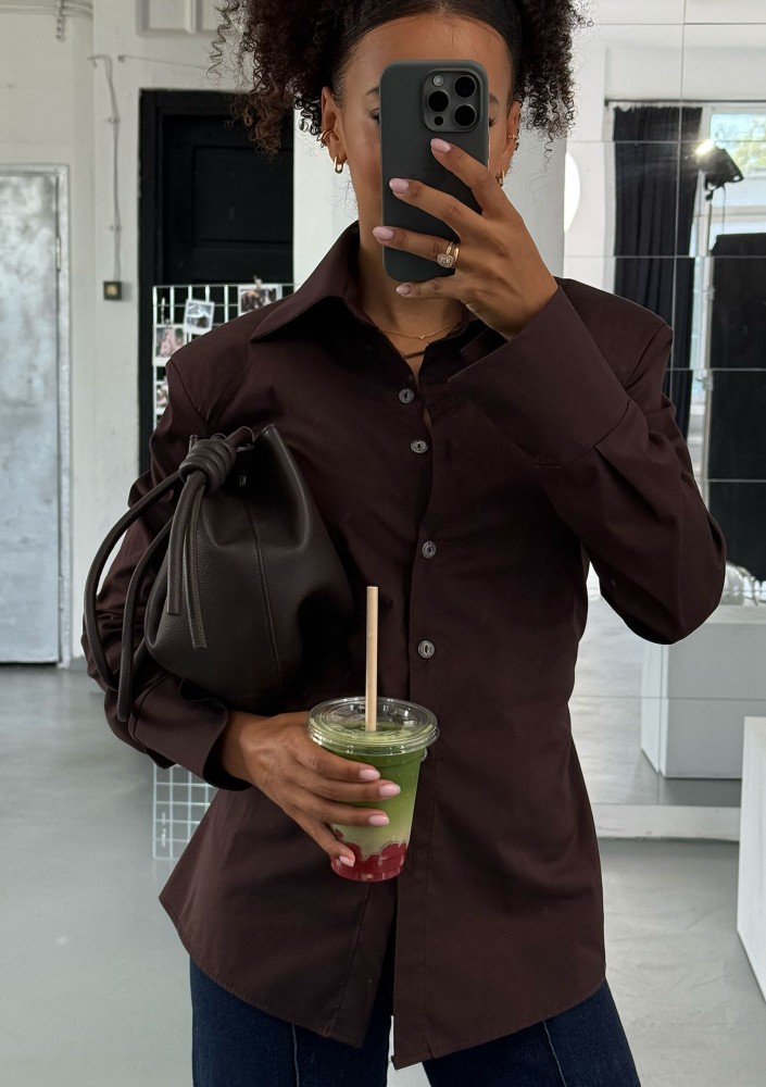 Isay - Brown slim fit shirt with pads