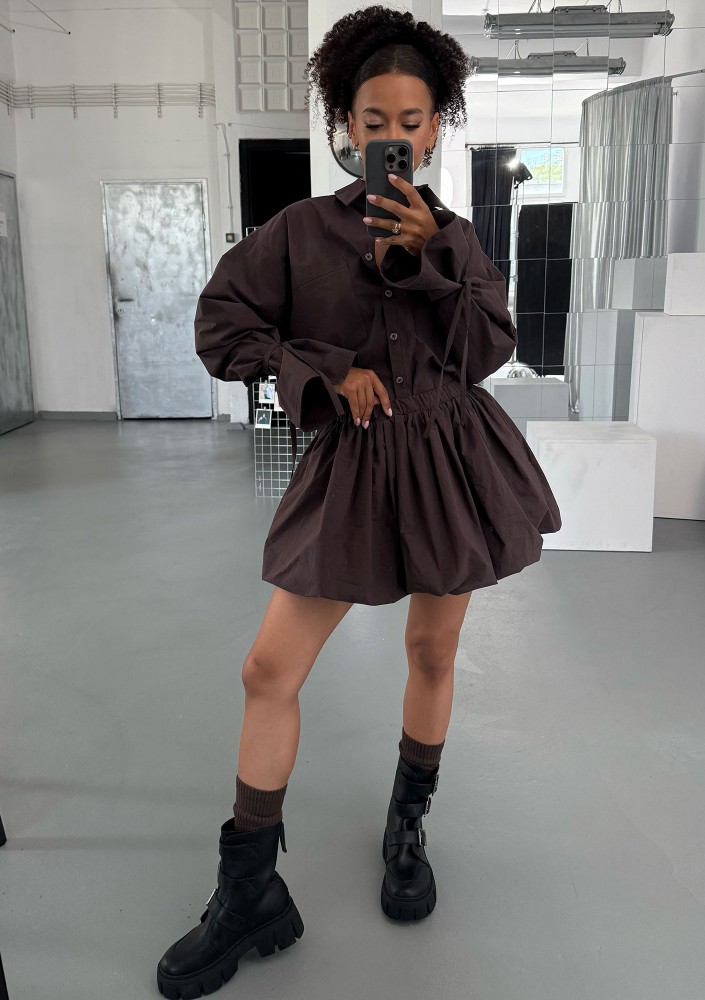 Floe - Brown cotton mini bomb shirt