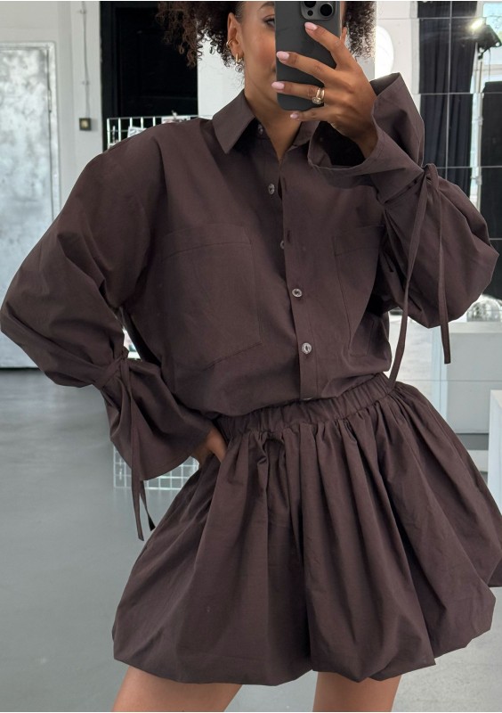 Floe - Brown cotton mini bomb shirt