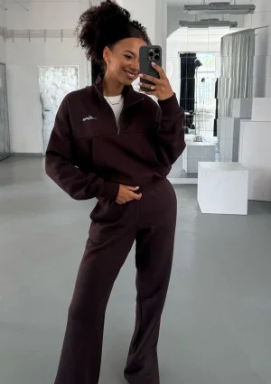 Tide - College'owa bluza z półgolfem i kieszenią Dark Chocolate