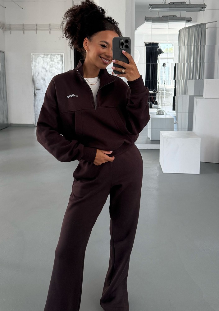 Tide - Dark brown zipped college jumper