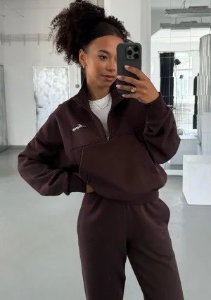 Tide - College'owa bluza z półgolfem i kieszenią Dark Chocolate