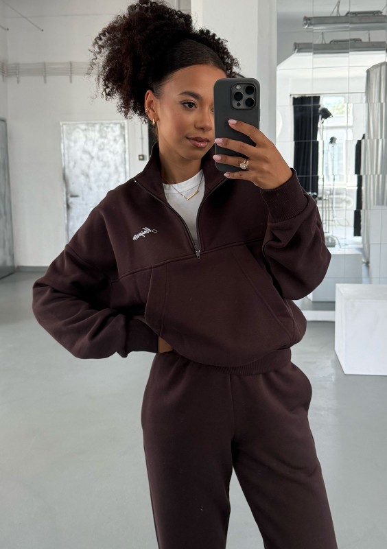 Tide - Dark brown zipped college jumper