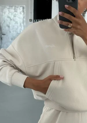 Tide - College'owa bluza z półgolfem i kieszenią Coconut