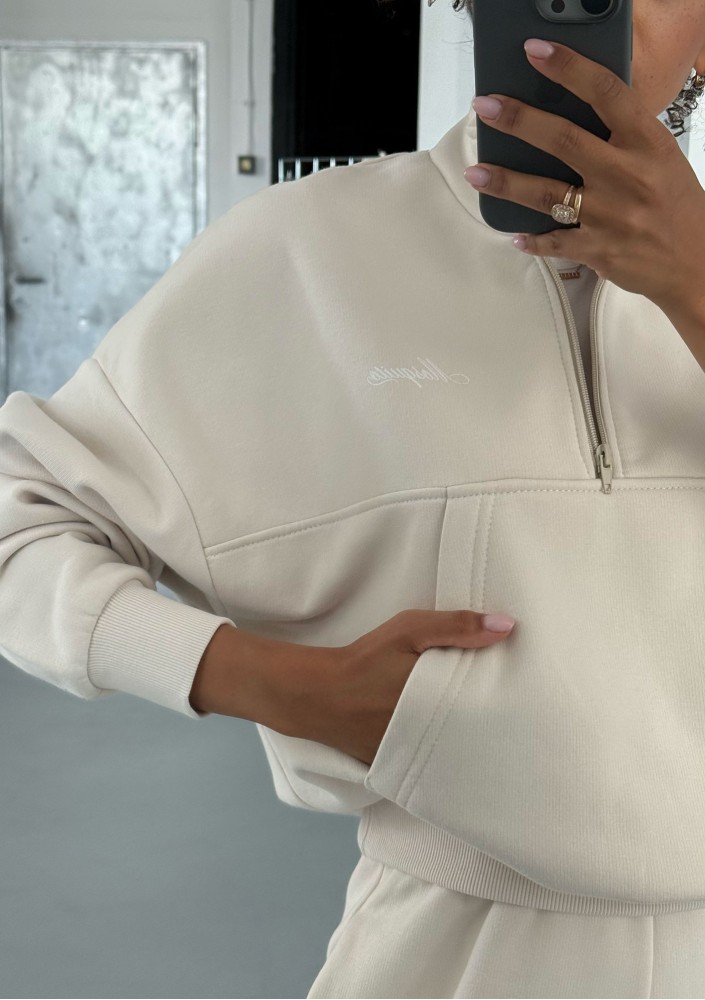 Tide - College'owa bluza z półgolfem i kieszenią Coconut