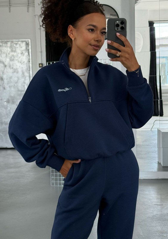 Tide - College'owa bluza z półgolfem i kieszenią Navy Blue