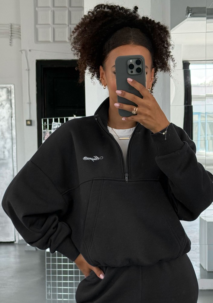 Tide - College'owa bluza z półgolfem i kieszenią Black