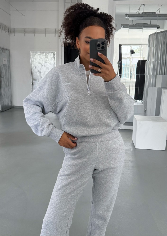 Tide - College'owa bluza z półgolfem i kieszenią Grey Melange