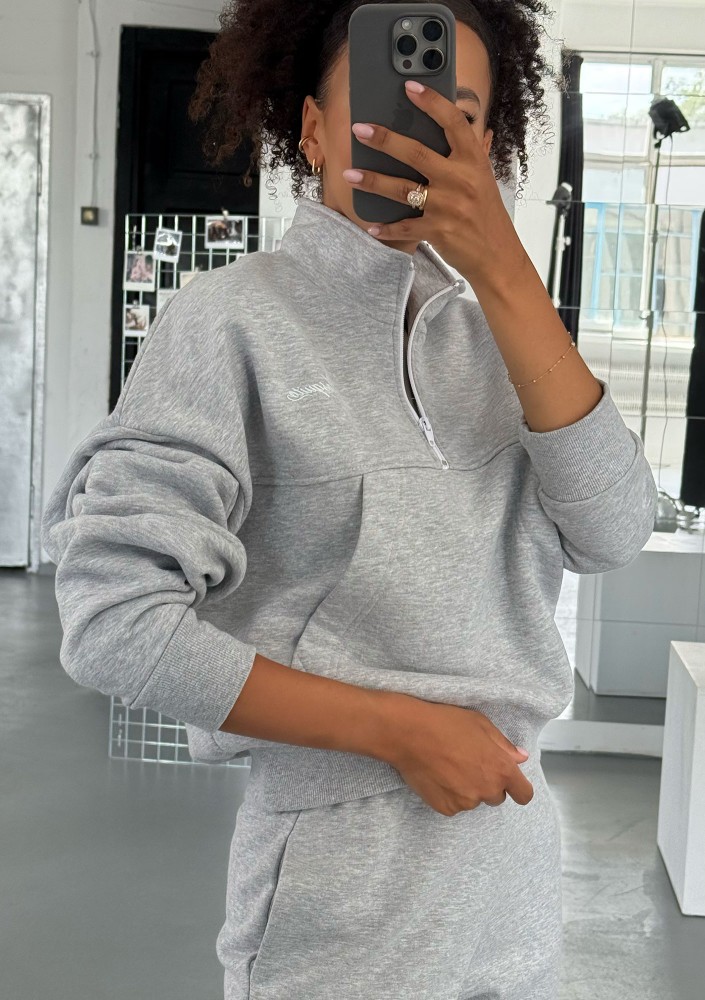 Tide - College'owa bluza z półgolfem i kieszenią Grey Melange