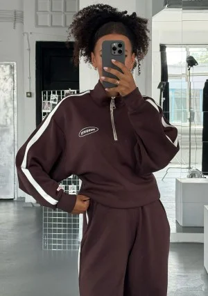 Sway - Bluza ze stójką i kontrastowym lampasem Brązowa