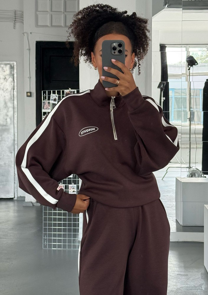 Sway - Bluza ze stójką i kontrastowym lampasem Brązowa