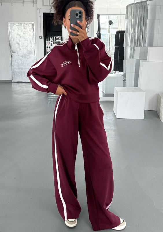 Sway - Spodnie dresowe z kontrastowym lampasem Bordowe