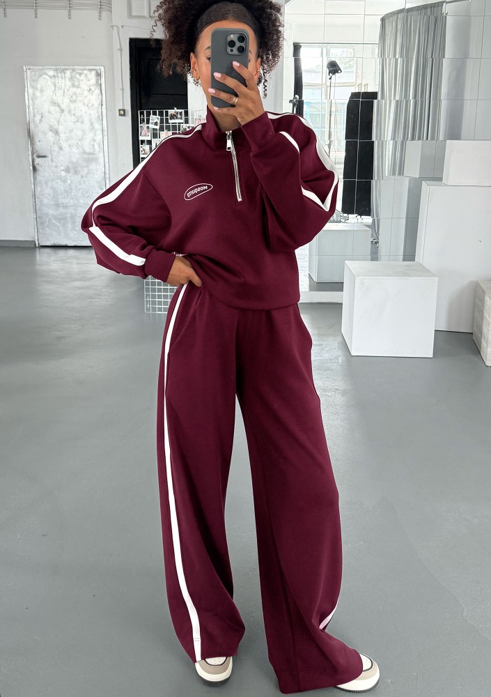 Sway - Bluza ze stójką i kontrastowym lampasem Bordowa