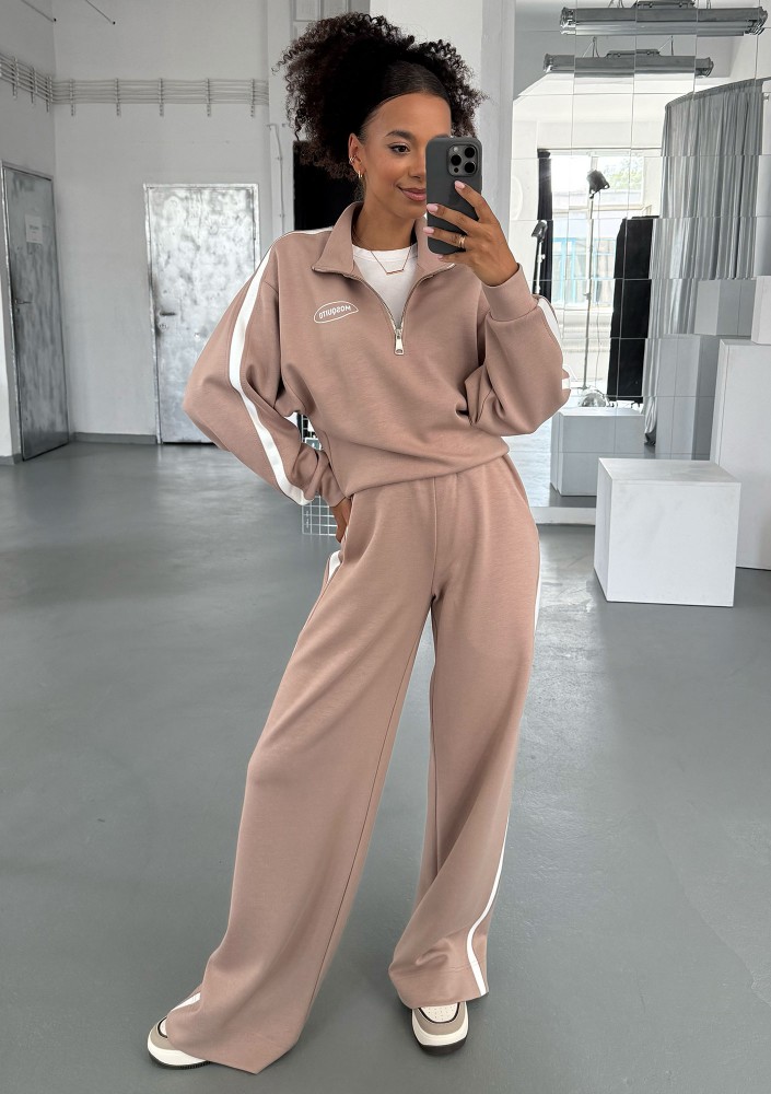 Sway - Bluza ze stójką i kontrastowym lampasem Beżowa