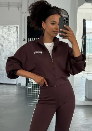 Relay - Short brown zipped jumper