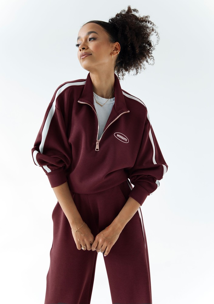 Sway - Bluza ze stójką i kontrastowym lampasem Bordowa