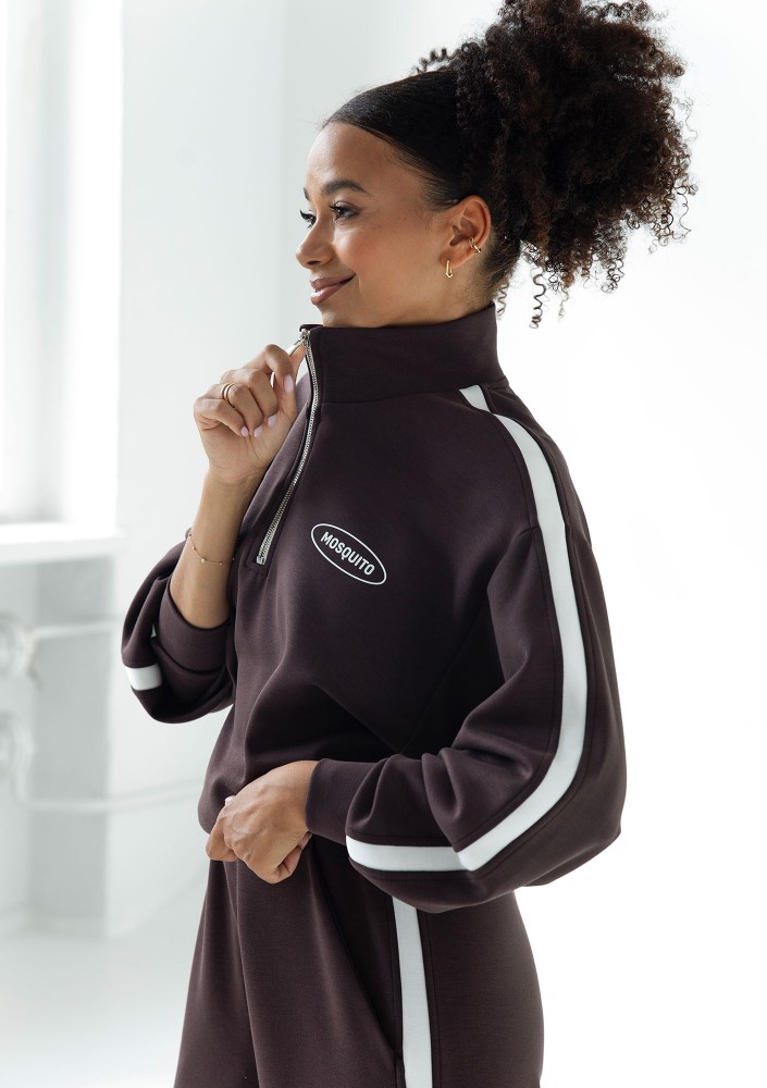 Sway - Bluza ze stójką i kontrastowym lampasem Brązowa