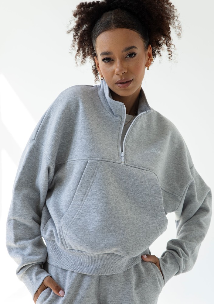 Tide - Melange grey zipped college jumper
