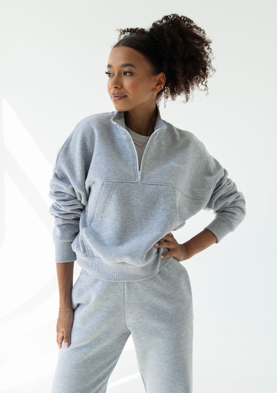 Tide - Melange grey zipped college jumper