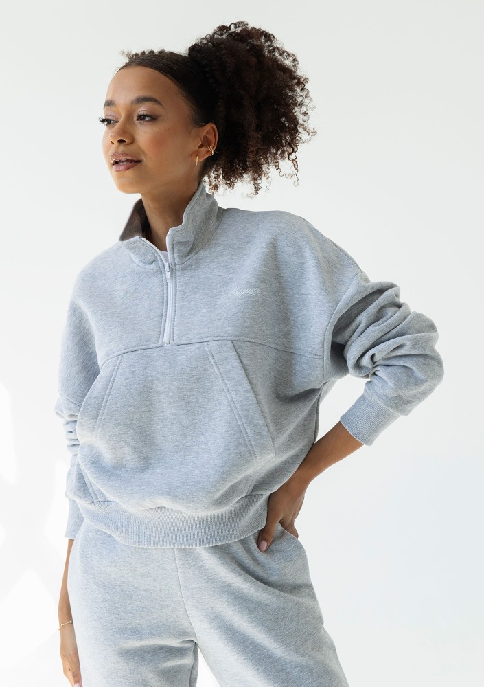 Tide - Melange grey zipped college jumper