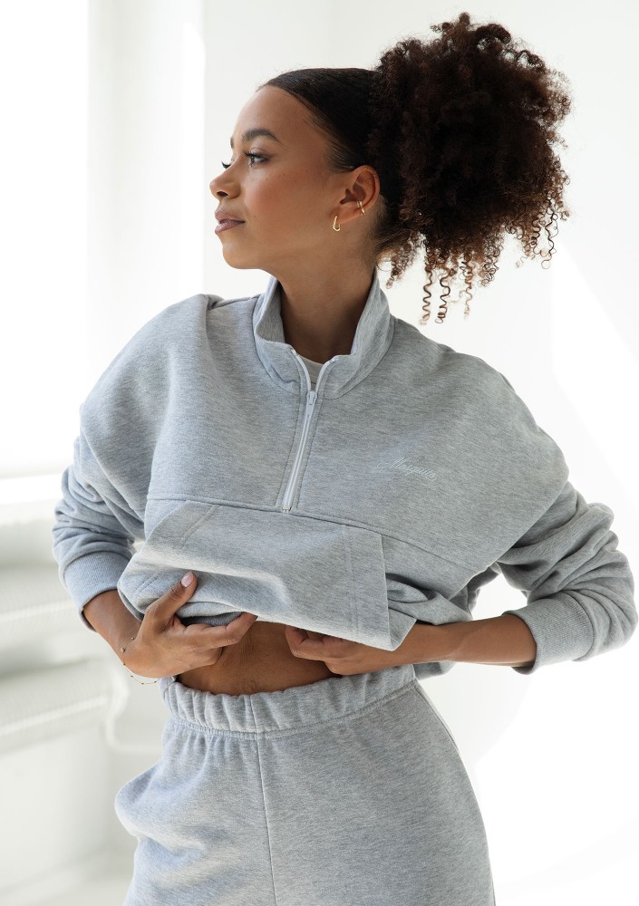 Tide - College'owa bluza z półgolfem i kieszenią Grey Melange