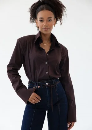 Isay - Brown slim fit shirt with pads