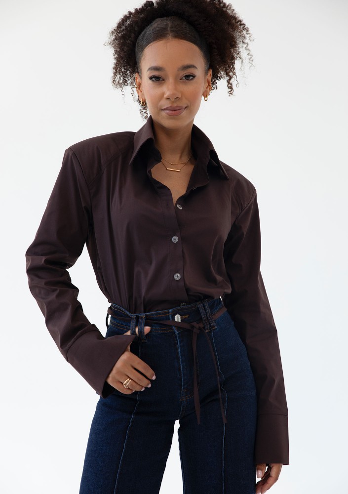 Isay - Brown slim fit shirt with pads