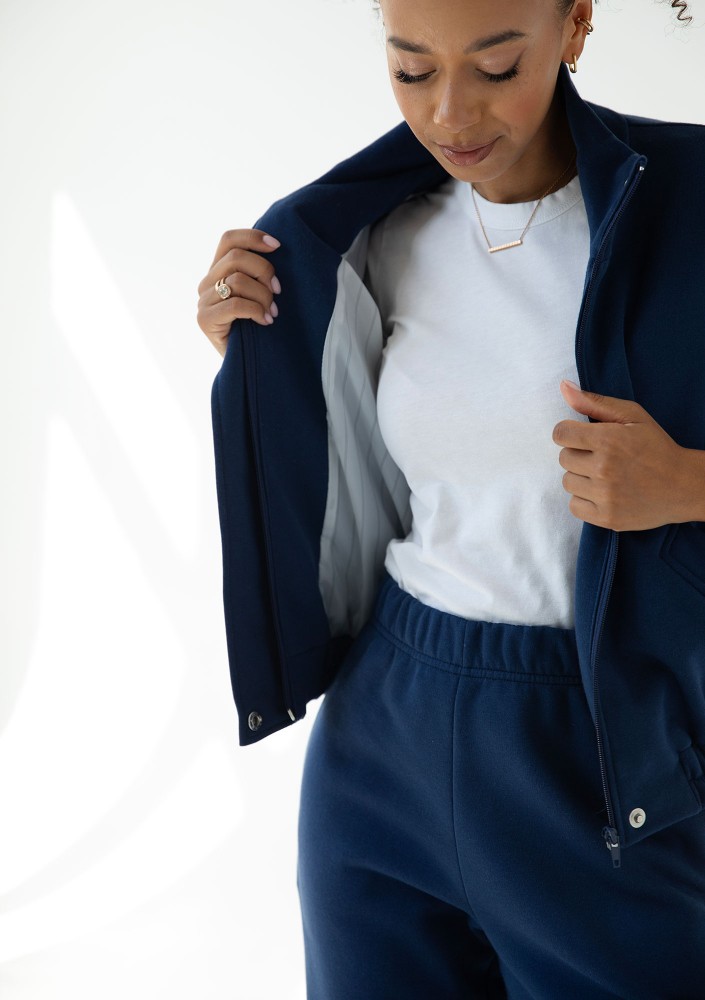 Tide - Navy blue zipped bomber jumper