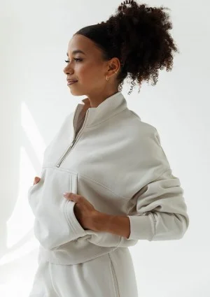 Tide - College'owa bluza z półgolfem i kieszenią Coconut