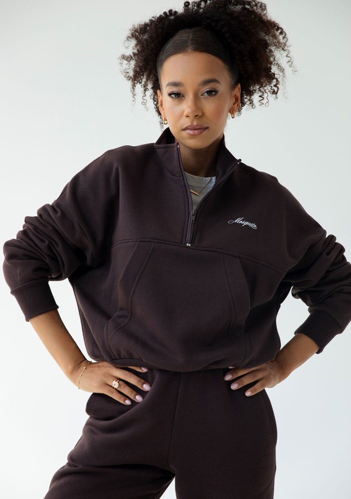 Tide - College'owa bluza z półgolfem i kieszenią Dark Chocolate