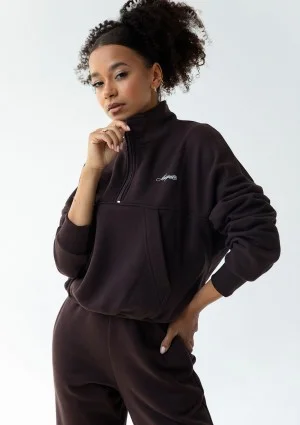 Tide - College'owa bluza z półgolfem i kieszenią Dark Chocolate