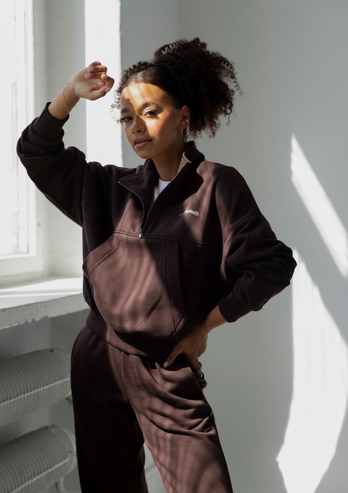 Tide - Dark brown zipped college jumper