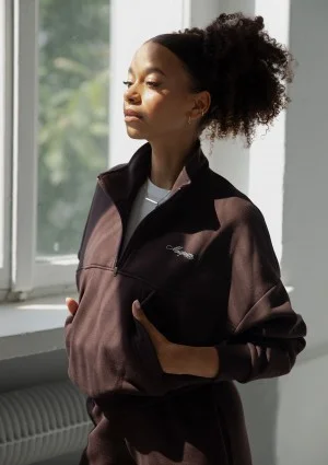 Tide - Dark brown zipped college jumper