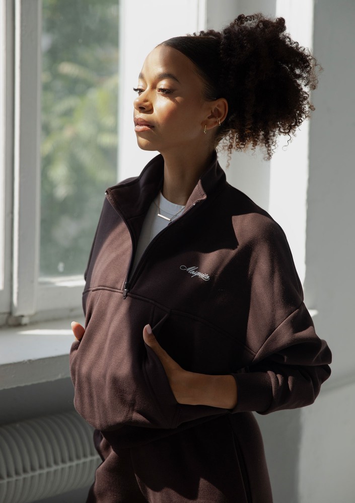 Tide - Dark brown zipped college jumper