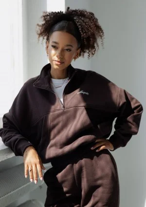 Tide - Dark brown zipped college jumper