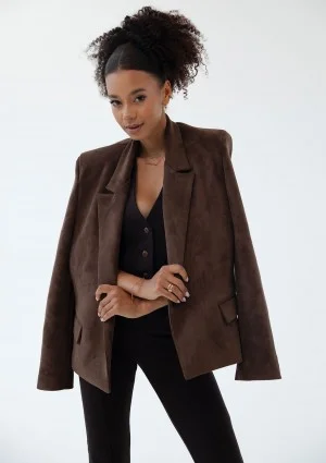 Brune - Brown faux suede blazer