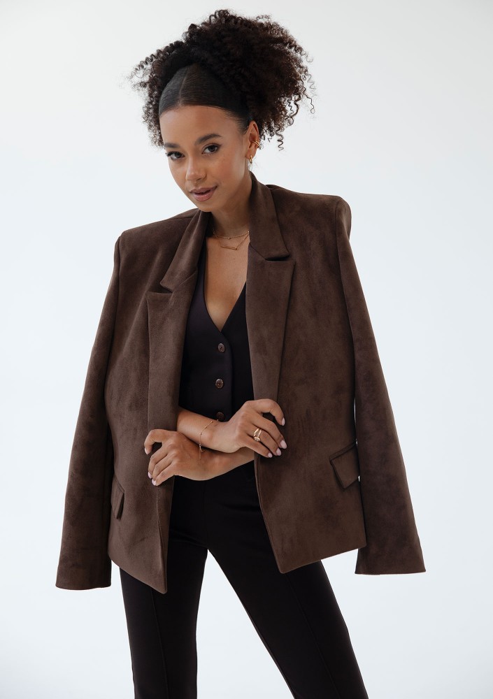 Brune - Brown faux suede blazer