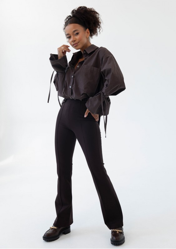 Floe - koszula z szerokimi rękawami i wiązaniem Brązowa