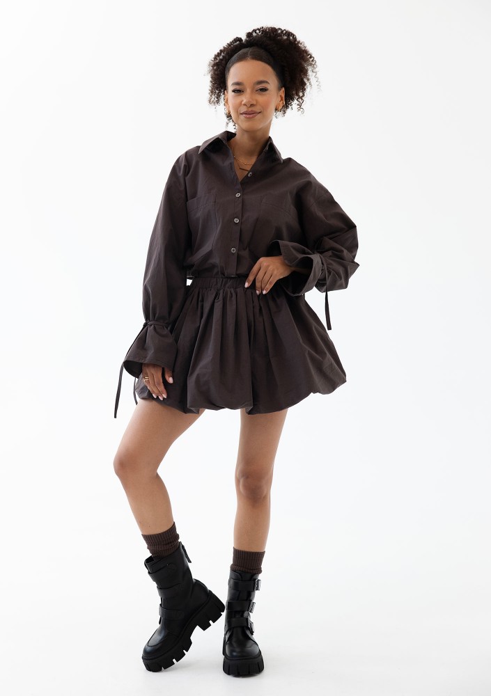 Floe - Brown cotton mini bomb shirt