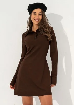 Ruby - Brown mini dress with a collar