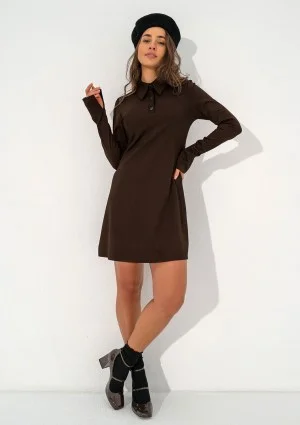 Ruby - Brown mini dress with a collar