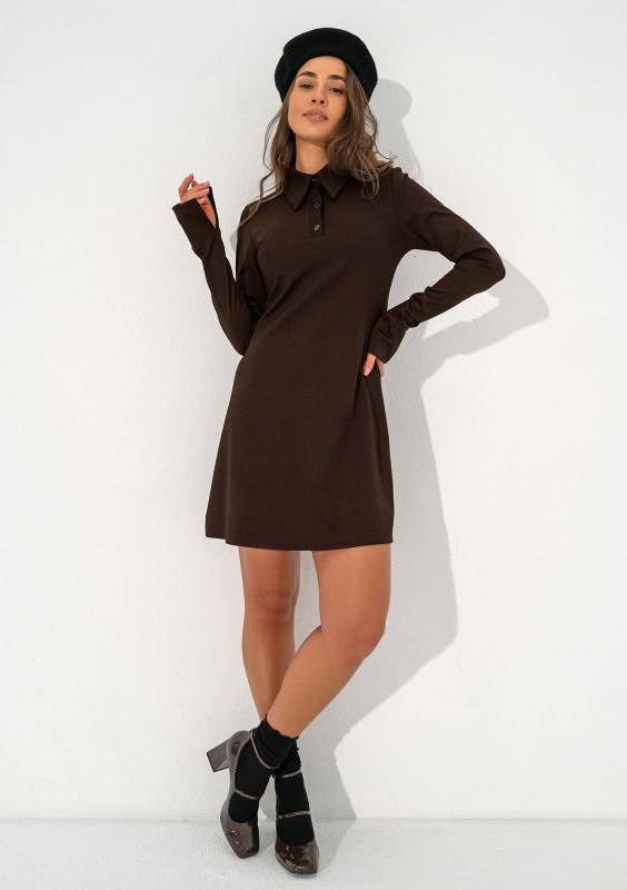 Ruby - Brown mini dress with a collar