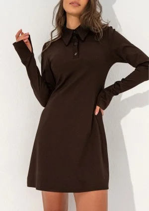 Ruby - Brown mini dress with a collar