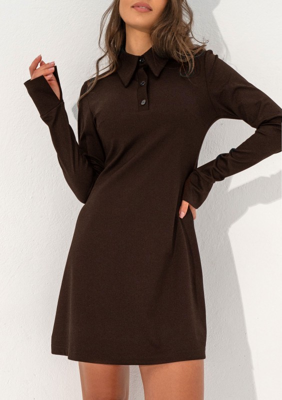Ruby - Brown mini dress with a collar