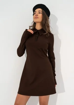 Ruby - Brown mini dress with a collar