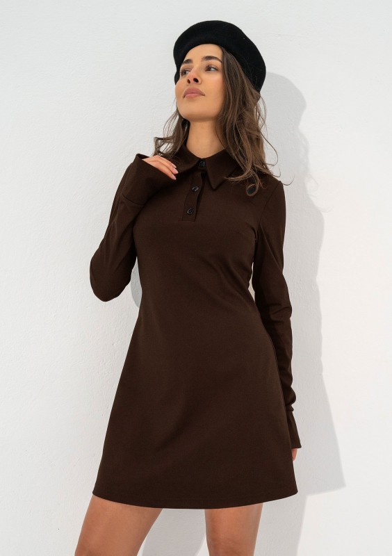 Ruby - Brown mini dress with a collar