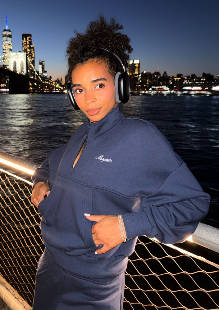 Tide - College'owa bluza z półgolfem i kieszenią Navy Blue